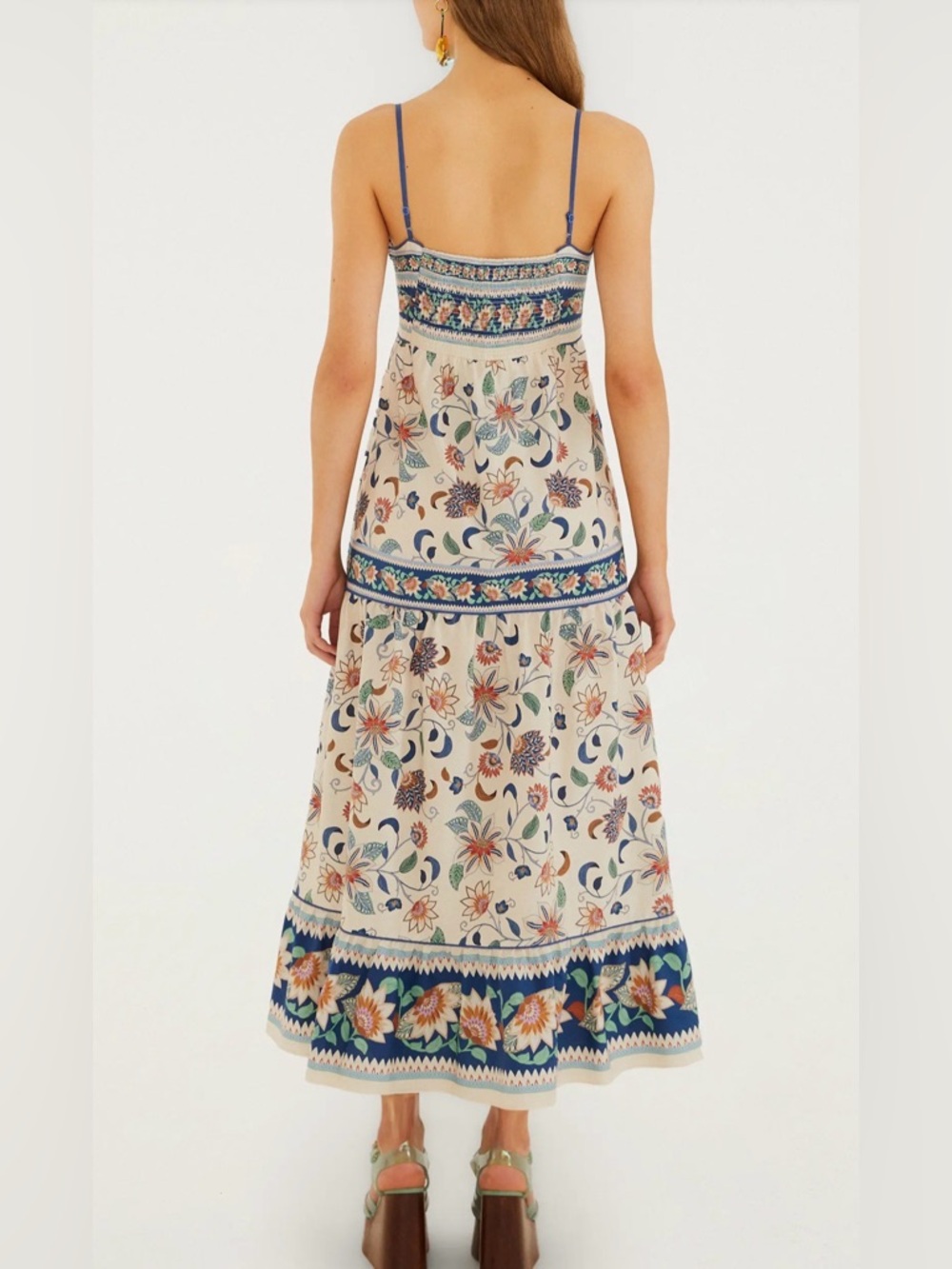 Farm Rio 100% Cotton Floral Delhi Tapestry Light Pink Midi Sun Dress M Ruffle - Picture 4 of 14